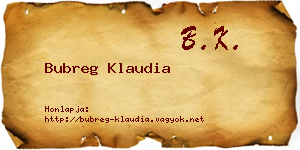Bubreg Klaudia névjegykártya